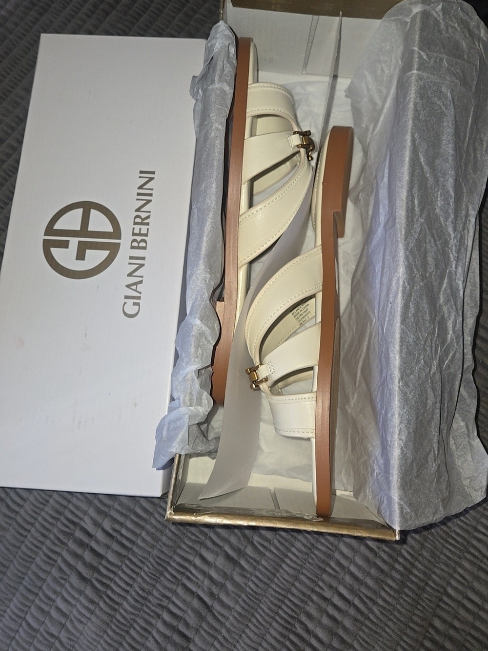 Giani Bernini Ivory Slide Mules with Gold Accent